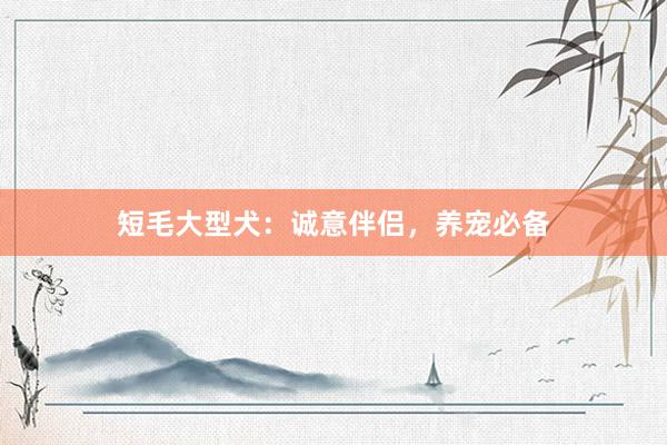短毛大型犬：诚意伴侣，养宠必备